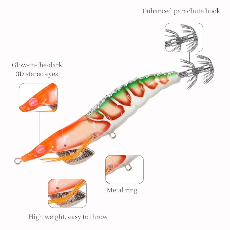 OEM 3.0# 3.5# Bionic 3D eyes Wood Shrimp Luminous Sea Lure Luminous Wooden Shrimp Cuttlefish Lures Octopus Bait Egi Squid Jig
