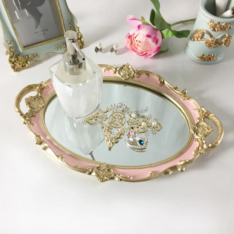 Home Hotel Decoration European Style Plastic Resin Mirror Trays