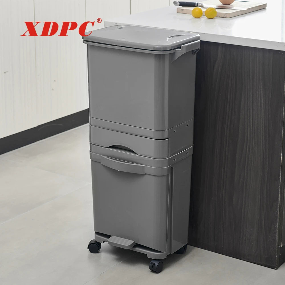 Kitchen 45 L plastic trash can waste garbage bin with storage drawer