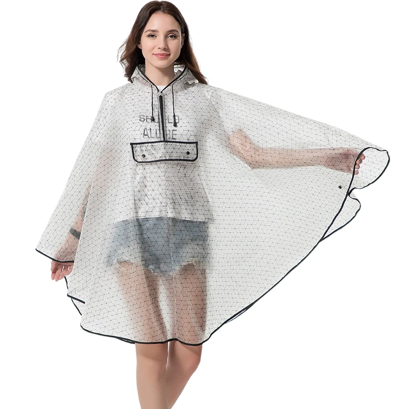 Eco-friendly Soft Semi-transparent EVA Poncho Women Reusable rain poncho waterproof for Traveling