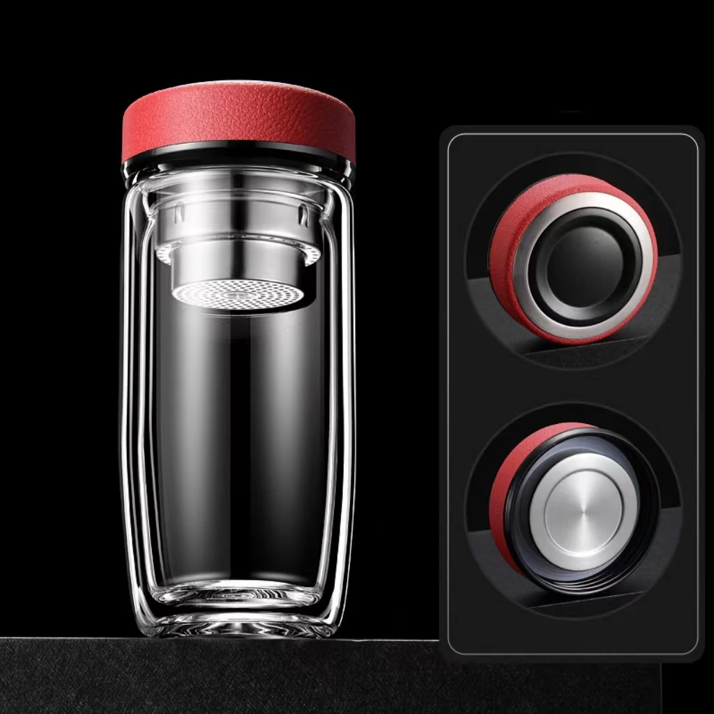 Hot Selling High Quality Clear Double Wall Glass bottle with Filter and Intelligent temperature lid high borosilicate glass  cup