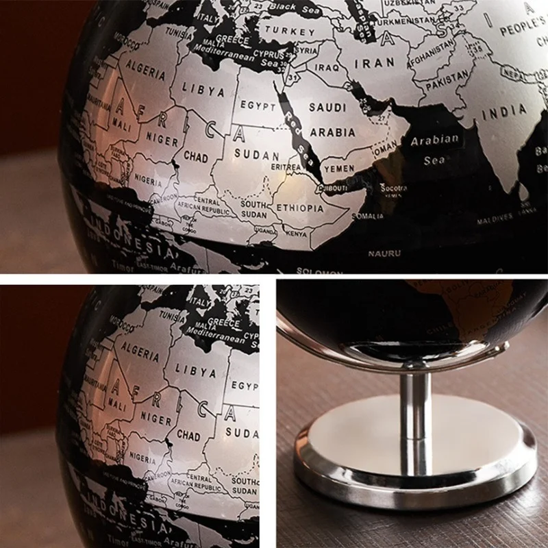 Marble Base Metal World Desk Globe Silver Plastic Rotating Educational Large World Map Earth Globes For Office Decoration