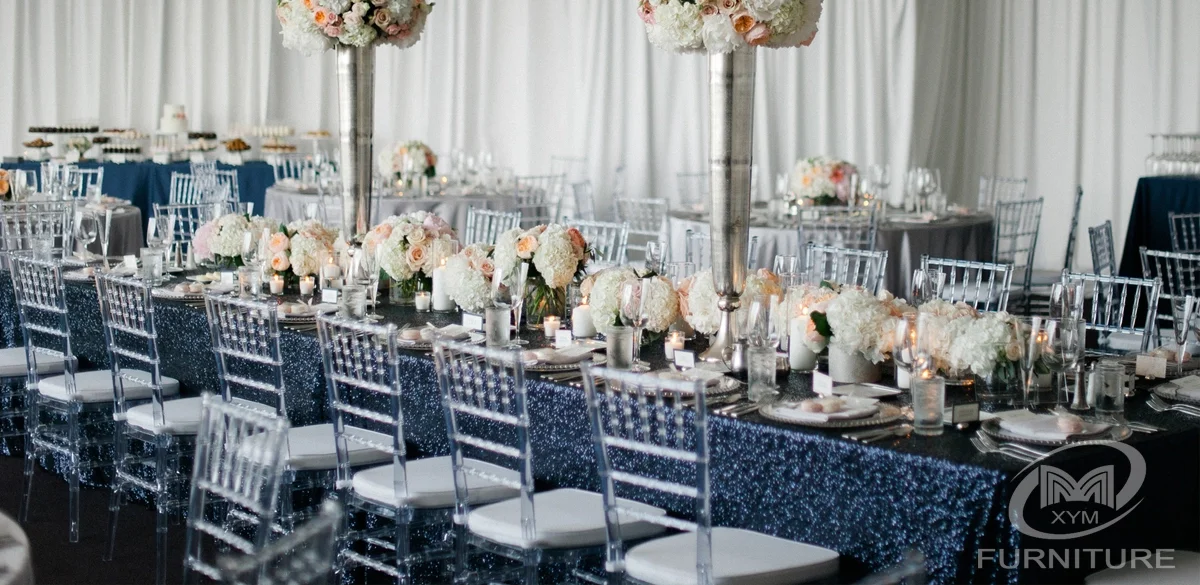 Wholesale Hotel Wedding Party Outdoor Banquet Clear Plastic Crystal Transparent Round Back Polycarbonate Acrylic Chiavari Chairs