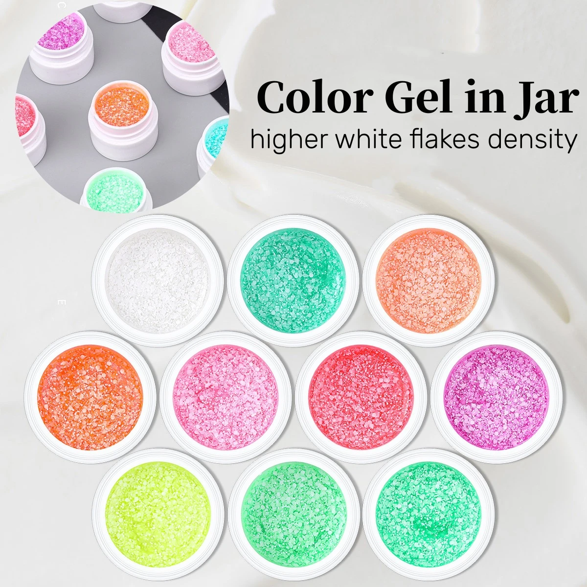 MyBeautyNails Gel Polish Set Nail Art Glitter Ombre Designs Hexagon White Color Flake Gel Chunky Glitter Gel Nail UV