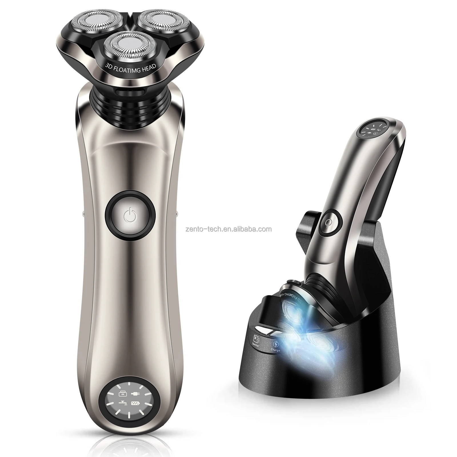 Rechargeable Mens Shaver with Stand for Clean Sterilization, 4D Pivot Flex head, Wet Dry Pop-up Trimmer, IPX 7 Waterproof LCD