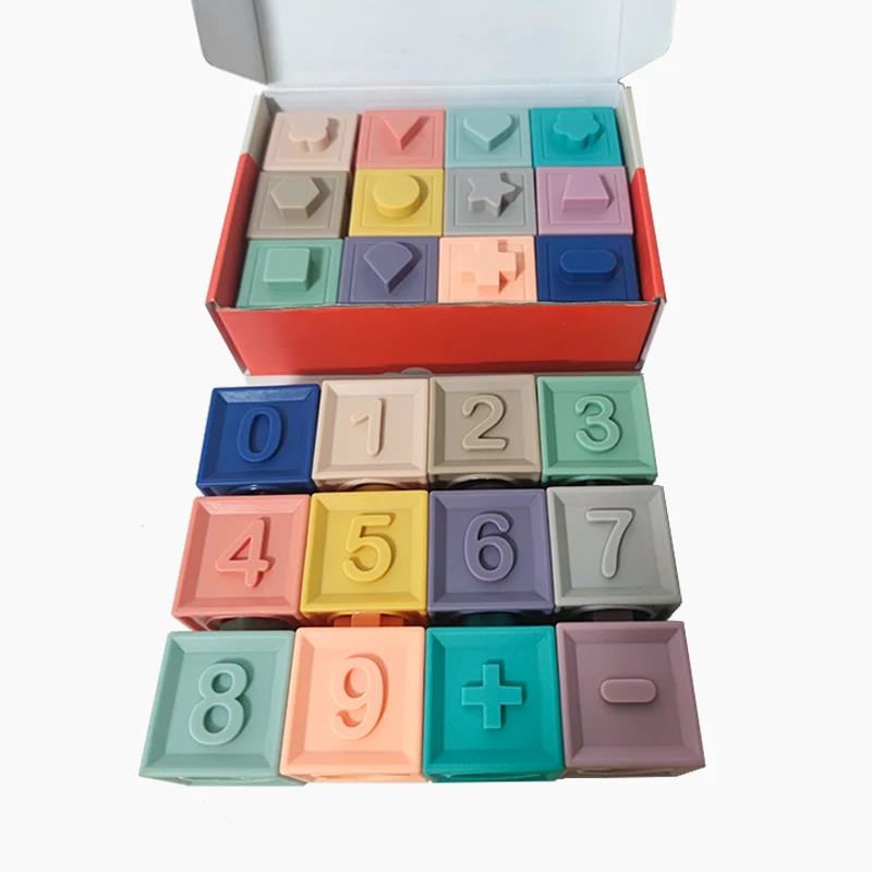 building blocks 12 pcs sets gift box BPA free silicone rubber baby stacking toys educational kid toys