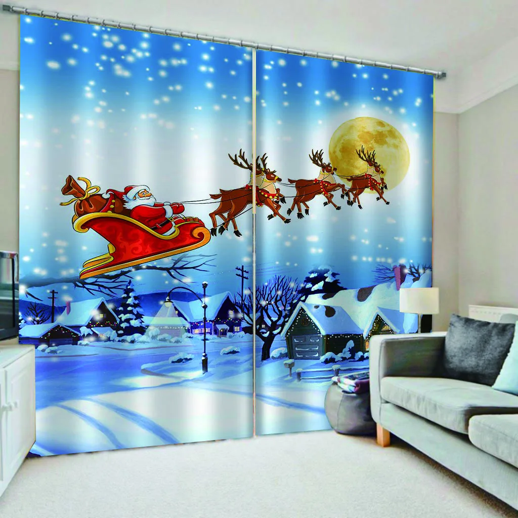 Hot Selling Christmas 3D Home Decorative 100% Polyester Fabric Blackout Window Curtain