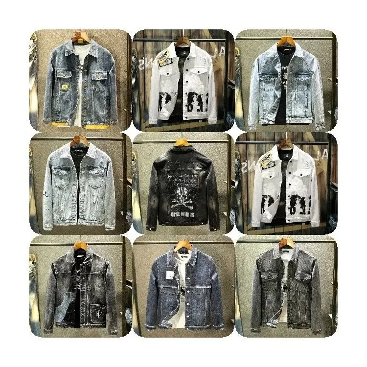 Spring Loose Men Denim Jacket Street Hip Hop Pocket Outerwear Grey Youth Clothing Jeans Coat