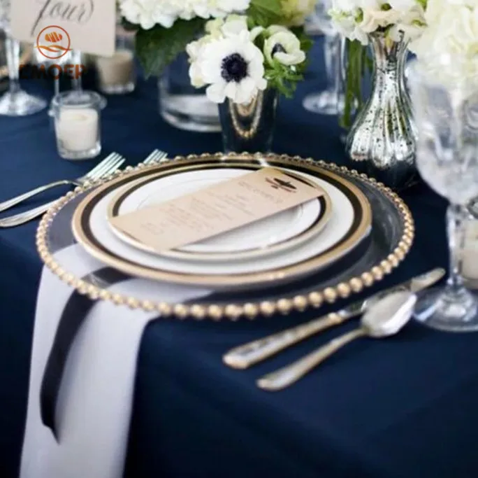 European creative transparent glass disk with gold edge bead pad plate hotel fruit dish Western tableware