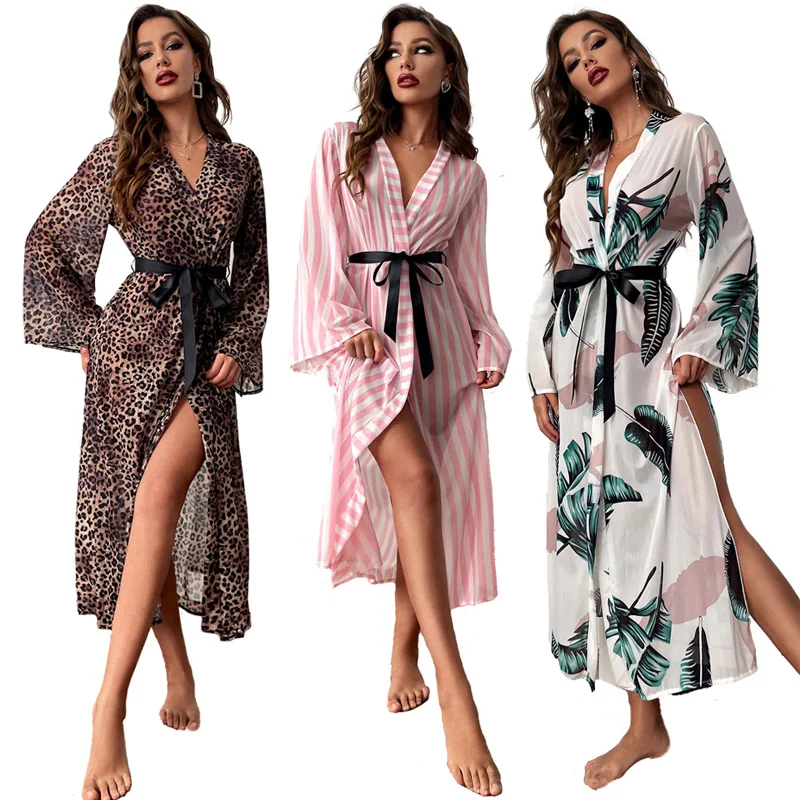 
Women Sexy Bikini Swimsuit Cover up Beach Bathing Suit Beach Wear Maxi Dress Belted Robe 