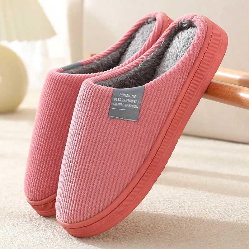 Custom Logo Solid Colors Striped Pattern Unisex Warm Indoor Urban Cozy Soft House Fluffy Slippers
