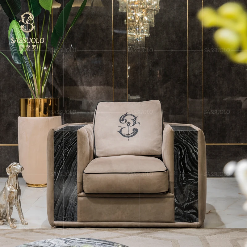 Sassuolo Italian light luxury marble 7 seater sofa l shaped sofas high quality furniture sofa living room set