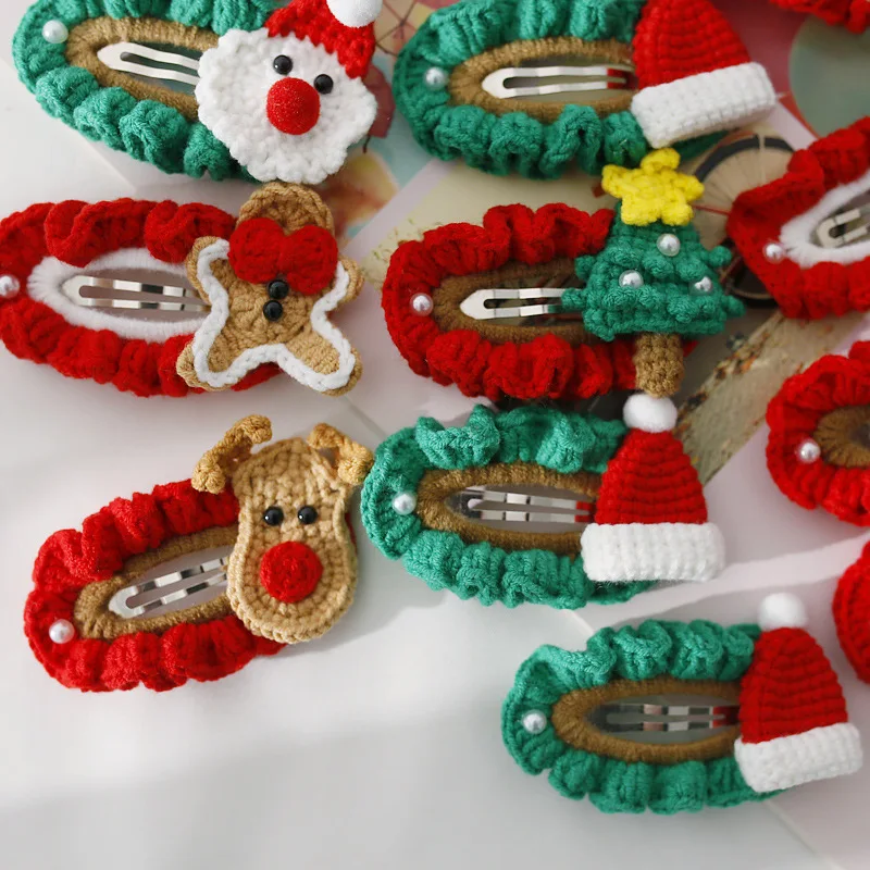 Wholesale Fashion Christmas Elk Hairpins Wool Crochet Animal Hair Clip For Kids Girls