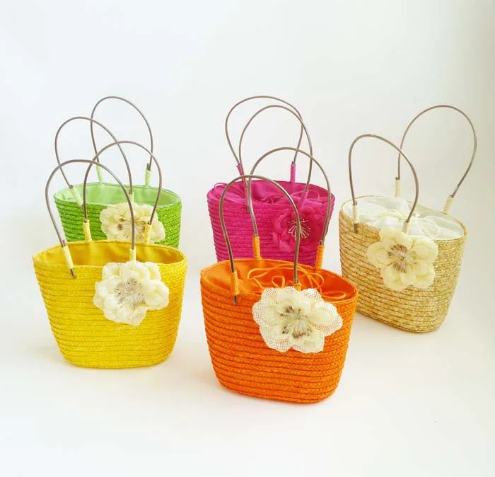 Hand-woven Wicker Purses Handbag Basket Purse Retro Summer Women Wicker Handbags Natural Storage Boxes & Bins Metal Iron Single