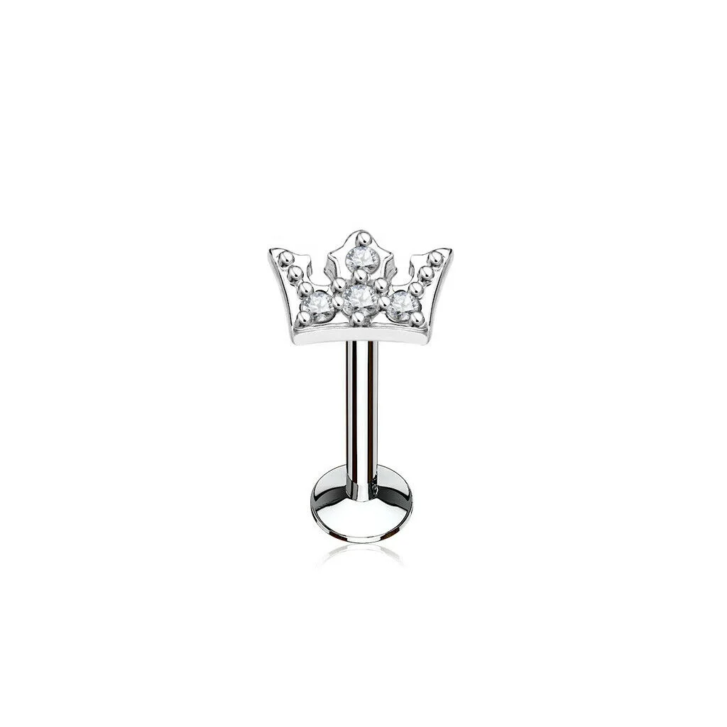 Wholesale CZ Crown Internally thread Top Tragus Flat Helix Labret Piercing Stud Jewelry