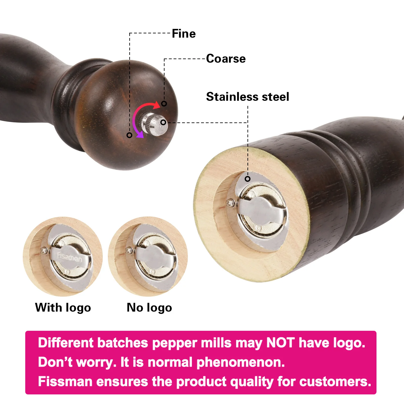 FISSMAN Pepper Mill Rubber Kitchen UtensilStainless Steel Grinder High Quality Tools Wood Manual Salt Grinder Pepper Mil