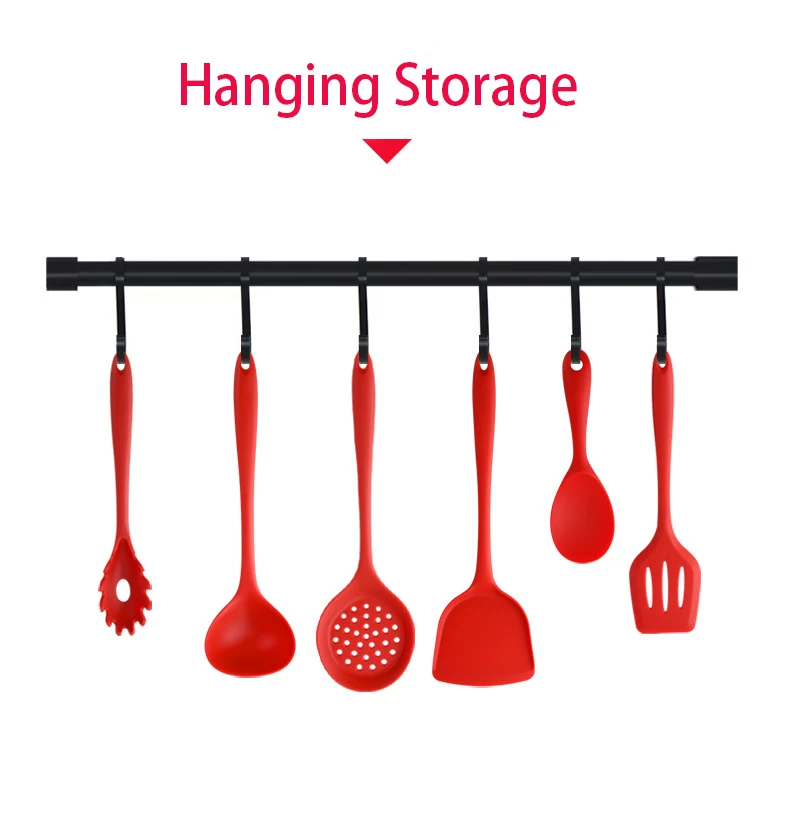 Custom Logo 6pcs Kitchen Gadgets Utensils Set Large Silicone Spatula Soup Ladle Pasta Server Cooking Utensils Set