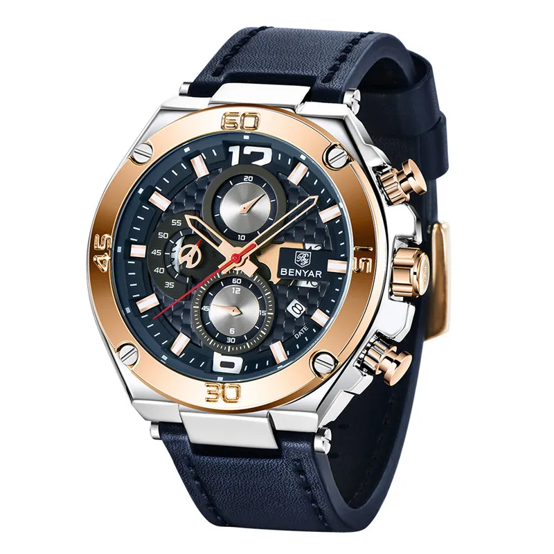BENYAR Man Sport WristWatch Waterproof Chronograph Business Men Watch Military Top Brand Luxury Genuine Leather Male Clock 5151 (62382226386)