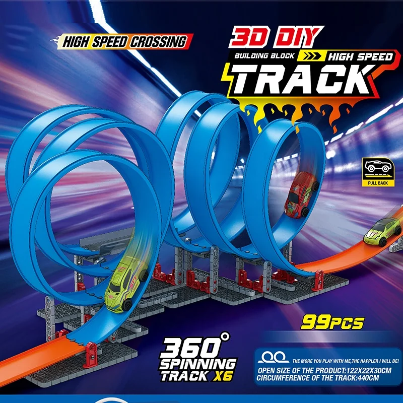 Building Block 360 Degree Spinning Track 3D Diy High Speed Racing Track Toy
