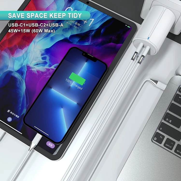 foldable mains chargers adapter super 65 w 3 port foldable 65w type usb c wall charger for oppo lenovo