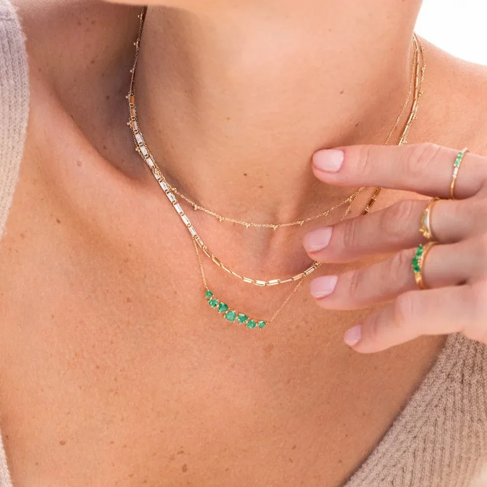 Charm Jewelry Two Shape Stone Pear Emerald Diamond 925 Sterling Silver Pendant Necklace For Girls