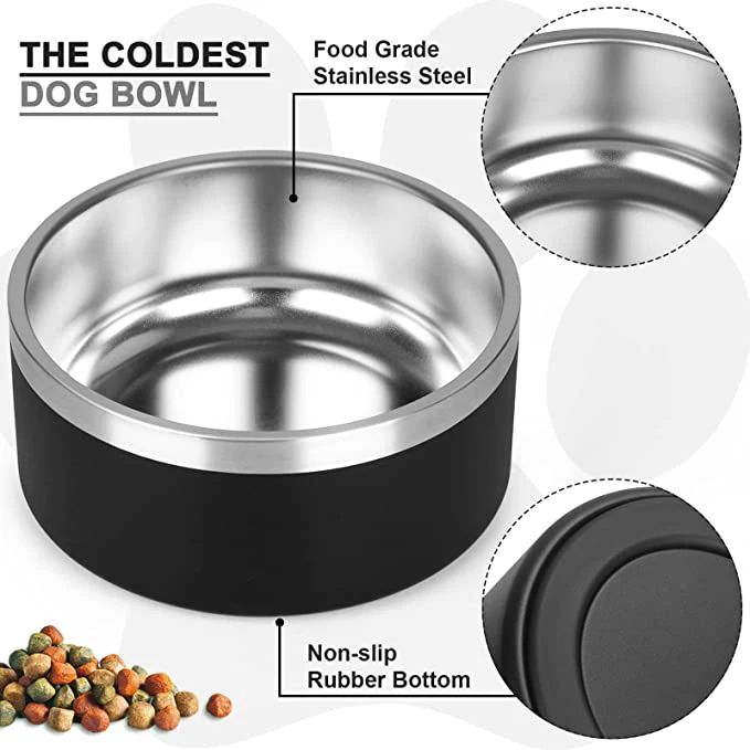 Double Wall 42oz & 64oz Dog Bowl with Non-Slip Rubber Base Vacuum Insulated Pet Food & Water Bowl Customizable Coating Container