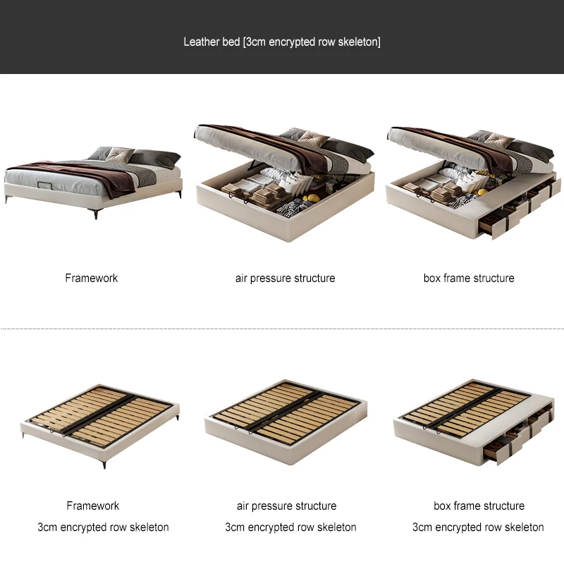 Maxky No Bedside Bed Multifunctional Modern Minimalist Light Luxury Master Bedroom High Box Storage French Double Queen Bed