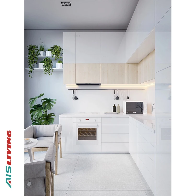 Lacquer l shape high gloss white kitchen cabinet assesories spain moden light gray kitchen cabinets image wine color