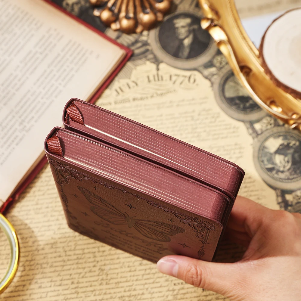 IMODA Stationery A6 Red Brown Vintage Undated Daily Planner Portable PU Leather Notebook for Students School Office Supplies