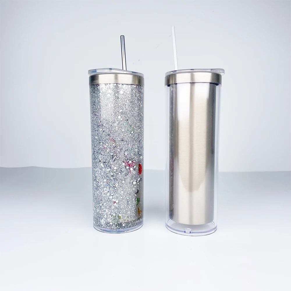 USA Warehouse 20oz White Sublimation Blanks DIY Glitter Snow Globe 304 Stainless Steel Straight Tumbler Storyboard