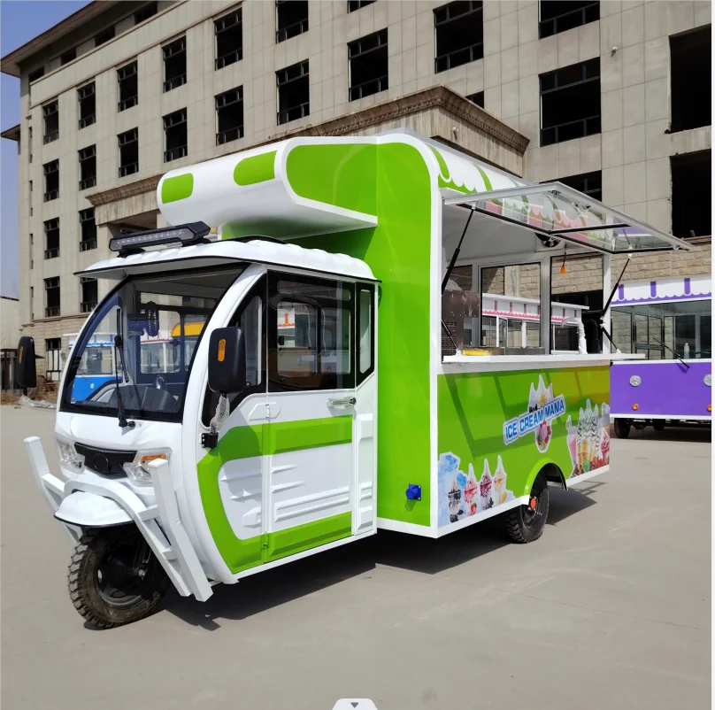2023 hot selling factory outlet multipurpose mobile electric ice cream fast food snack beverage drinks tricycle three-wheeler