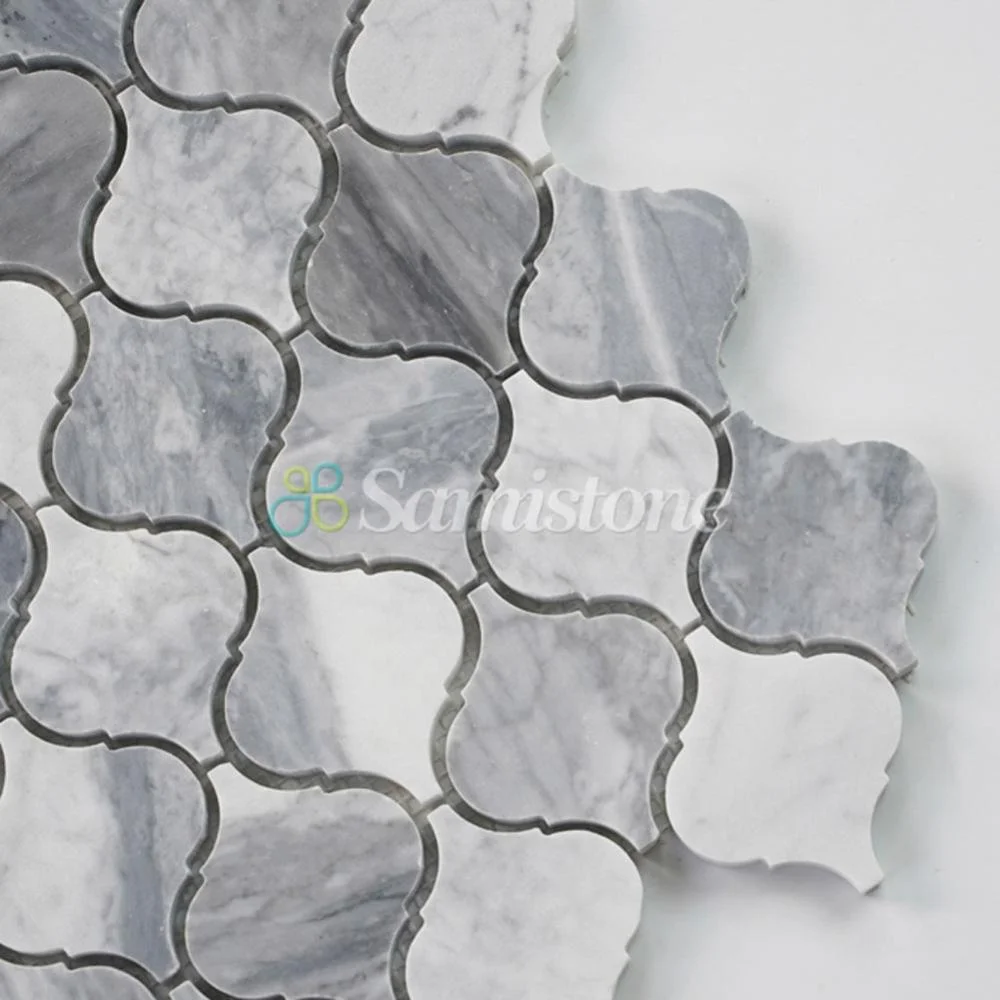 Samistone Bianco Carrara Lantern Shape Arabesque White Marble Mosaic Tile for Backsplash