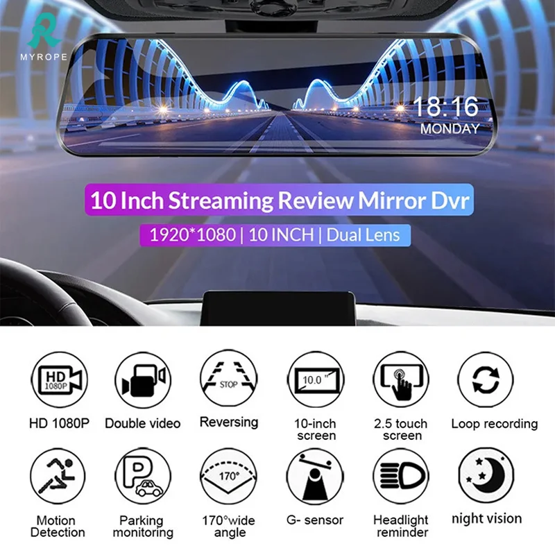 Rearview Navigation Dashcam for Car Vehicle Device MDVR Fhd Night Vision Camera 1080P