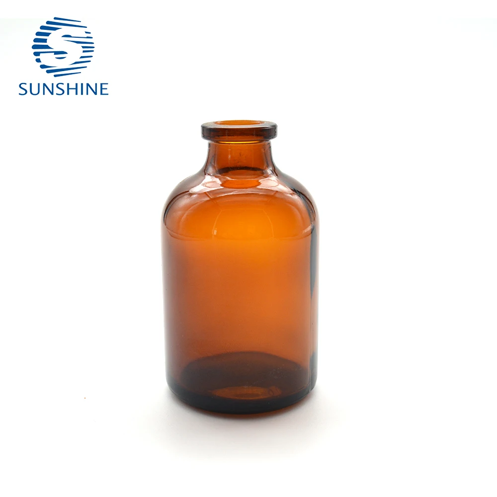 Good quality 50ml moulded injection glass vial amber glass vial for antibiotics