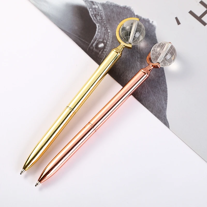 SHULI Cristal Pen 1.0mm Novelty Metal Love Diamond Crystal Globe Crown Pearl Wedding Bling Ball Point Pen With Customized LOGO