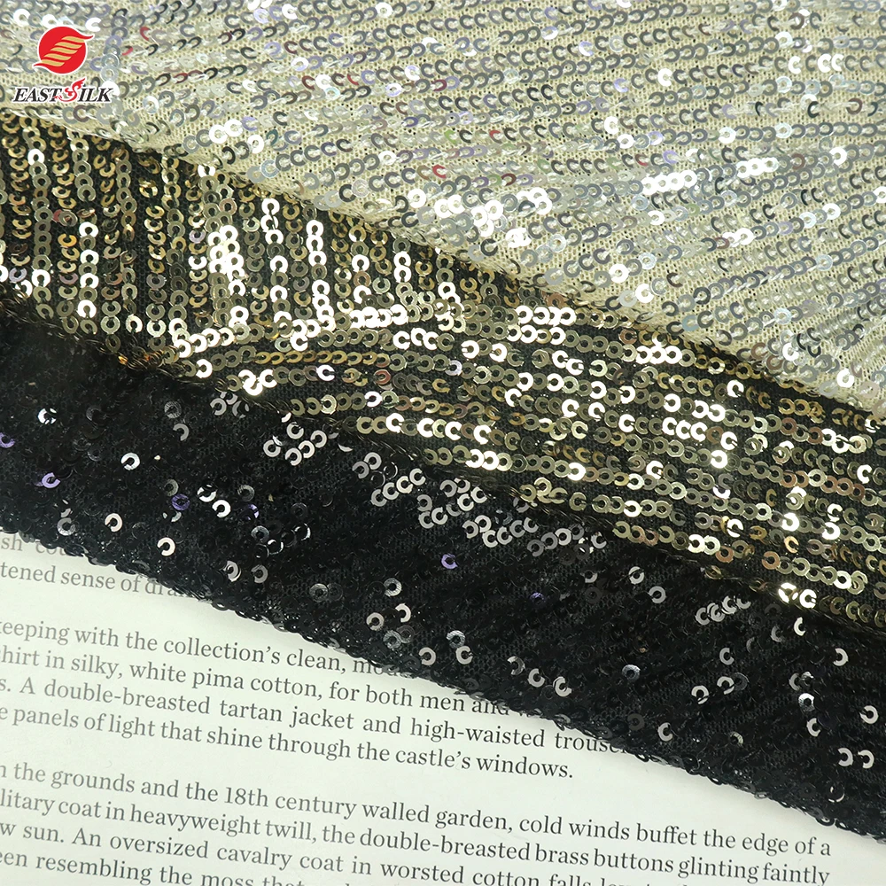 Manufacturer Wholesale cloth material polyester spandex luxury shiny stretch embroidered sequin fabric for dresses