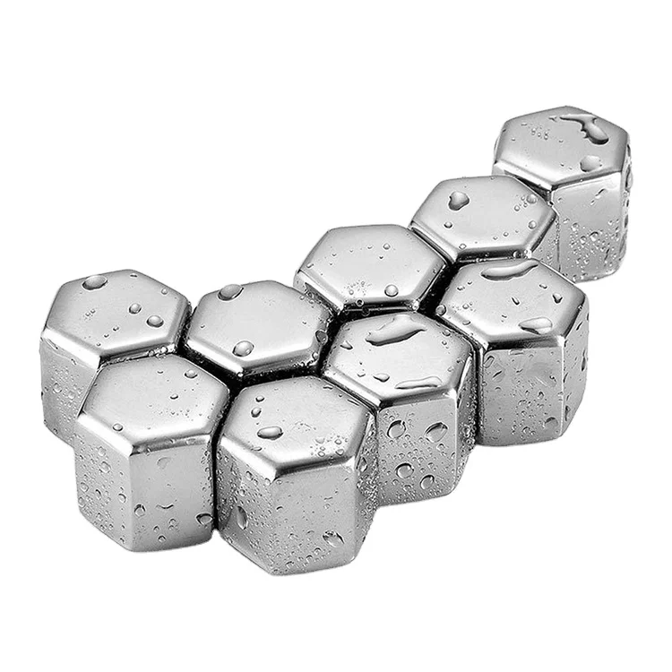 Direct Manufacturer Hexagon Shaped Reusable Stainless Steel Whiskey Stones Ice Cubes in Plastic Box with High Cooling Technology