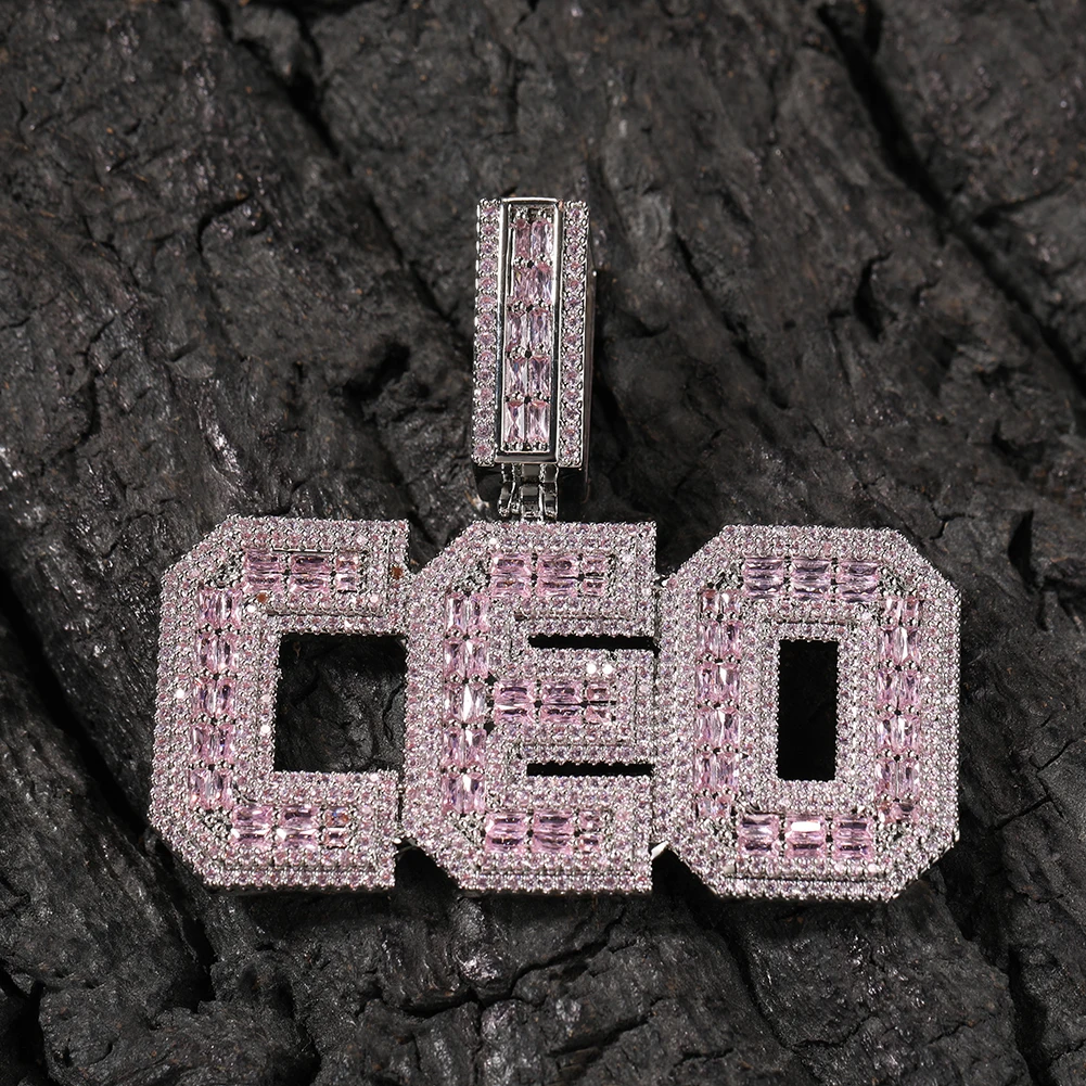 Uwin Hip Hop Jewelry Fashion Jewelry Necklaces Pink CZ Beauty Women Jewelry Baguette Zircon Custom Name Pendent Charming