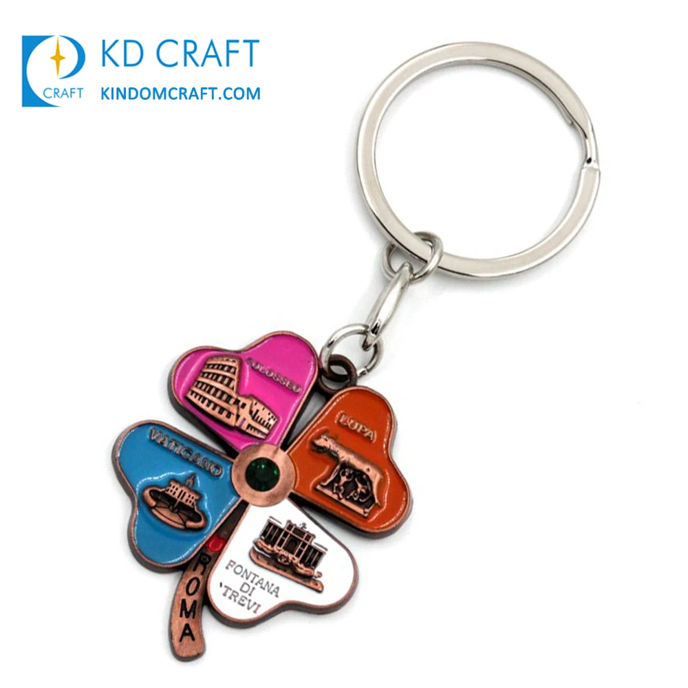 Hot sale fashion personalized custom metal zinc alloy coloring enamel novelty souvenir lucky shamrock four leaf clover keychain