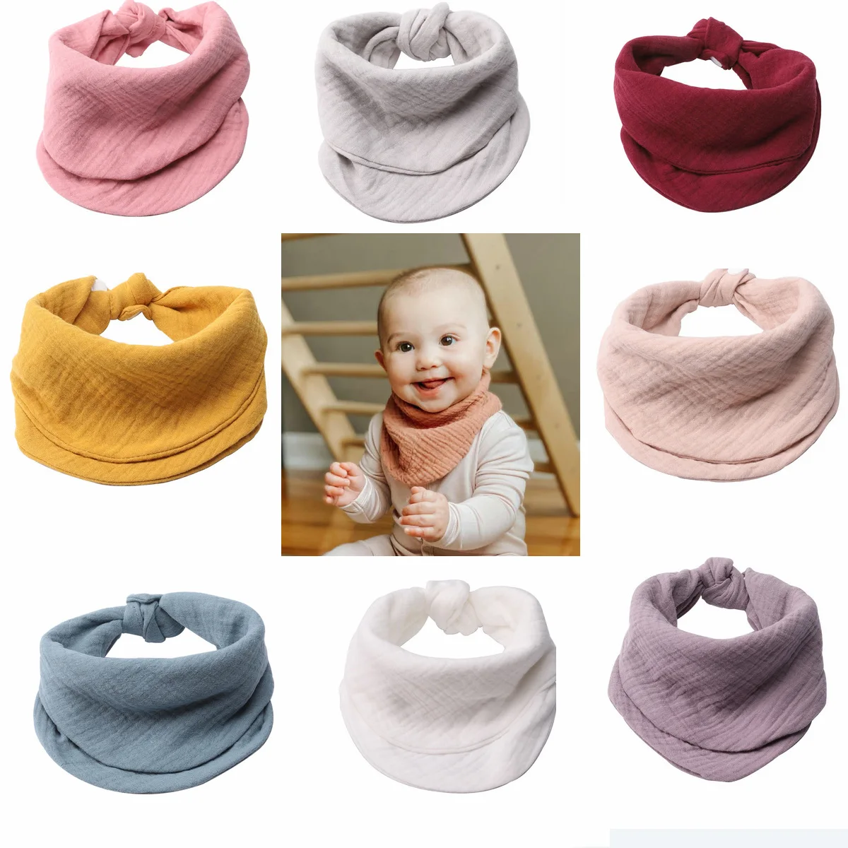 100%  cotton muslin baby bibs Newborn Snap Button Soft Triangle Saliva Towel Burp soft absorbent Cloth Feeding Drool Bibs