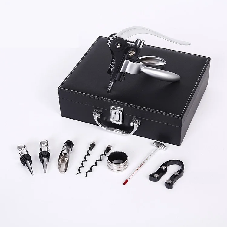 9pcs Wooden Box Rabbit Wine Opener Set Zinc Alloy Lever Style Corkscrew Deluxe Wine Bottle Corkscrew Set