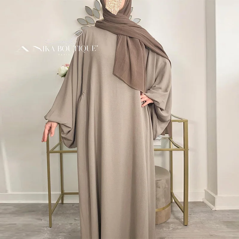Premium Islamic Clothing Prayer Modest Eid O Neck Lantern Sleeves Crepe Oversized Kaftans Muslim Abaya Hijab Dress Dubai Ramadan