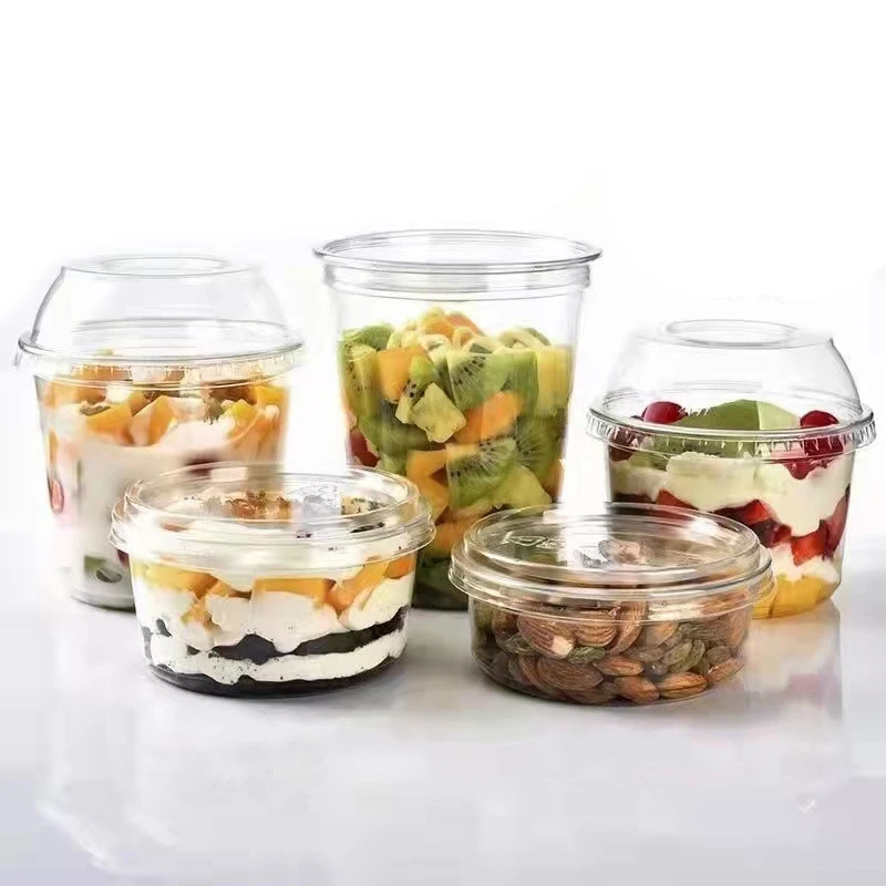Clear 12/16/20/24oz Plastic Frozen Drink Cup Bubble Fruit Salad In Plastic Cup With Demo Lid