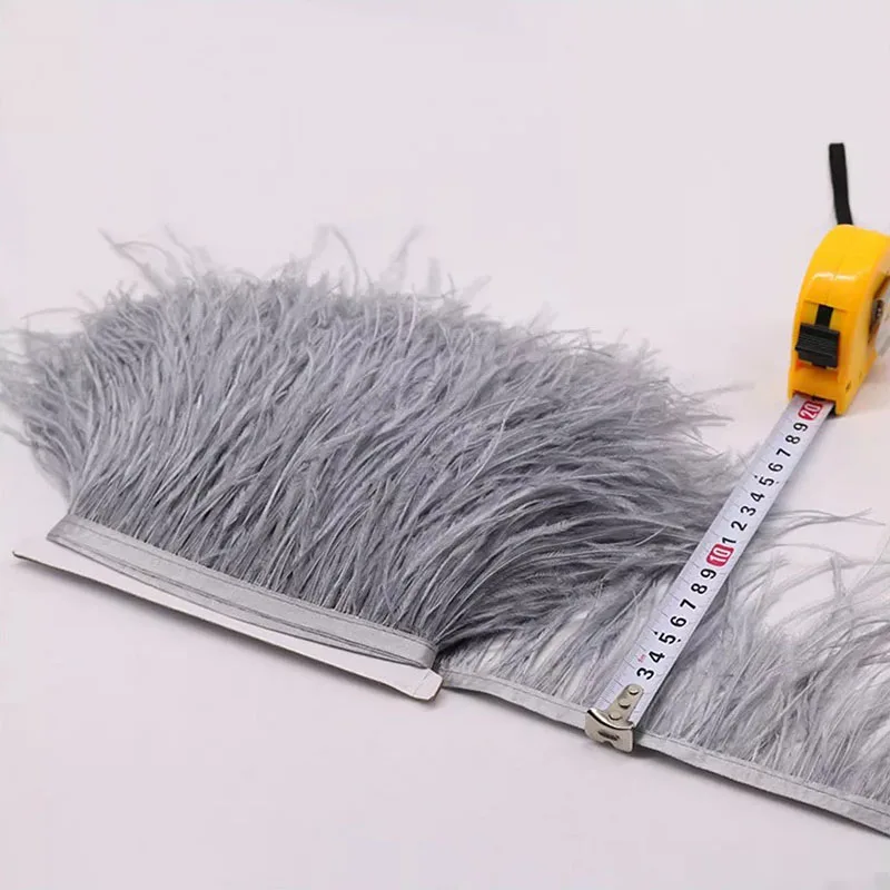 Silver Grey Ostrich Feather Trim Ruban Plume