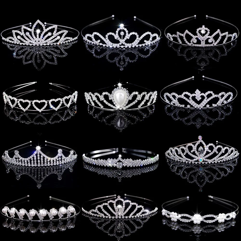 Wholesale Brass Claw Crystal Rhinestone Kids Tiara Headband Princess Elegant Girls Crown for  Bridal Wedding Prom Birthday Party