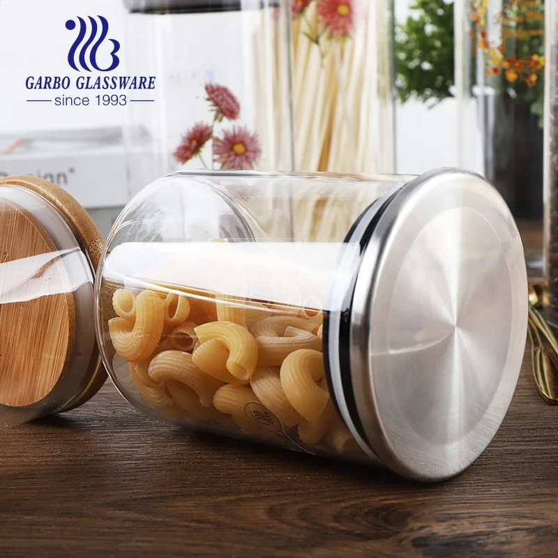 Customized designs borosilicate glass storage jar with lid kitchenware food spaghetti beans spice keep fresh gifts for mom