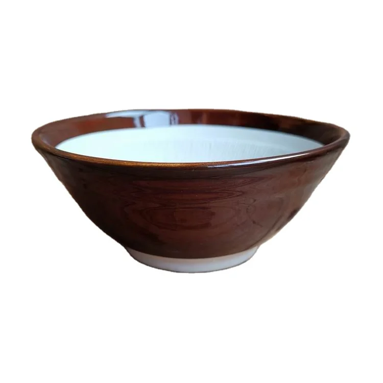 Japanese style restaurant ceramic tableware  Brown Suribachi Mortar Food Preparation Bowl With Wood Grinding