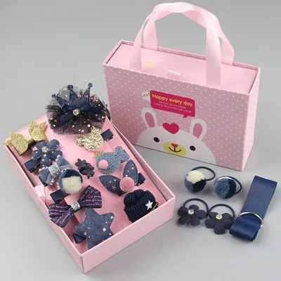 
New 18Pcs/Gift Box Cute Hair Clips ring headdress princess girls hairpin gift box set 