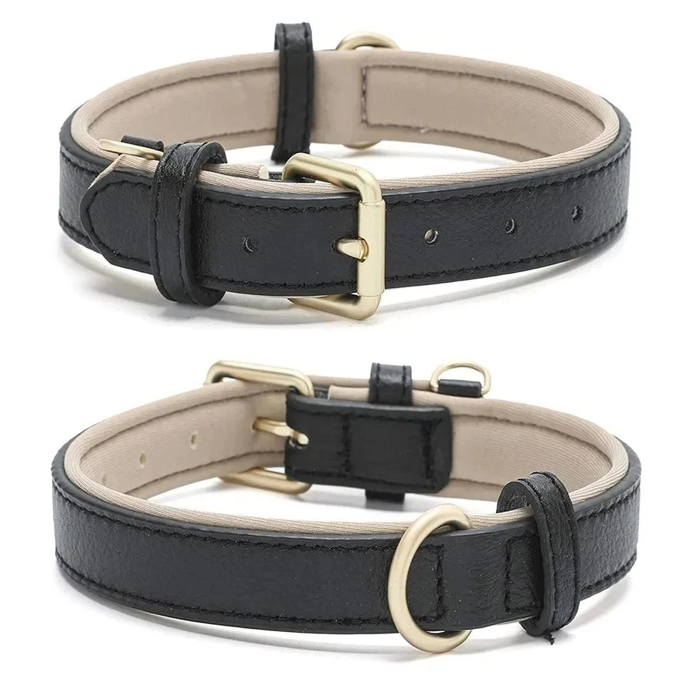 Premium Genuine Leather Strong Durable Padded Adjustable Buckle Leash Attached D Ring Dog Collar Outdoor Gear