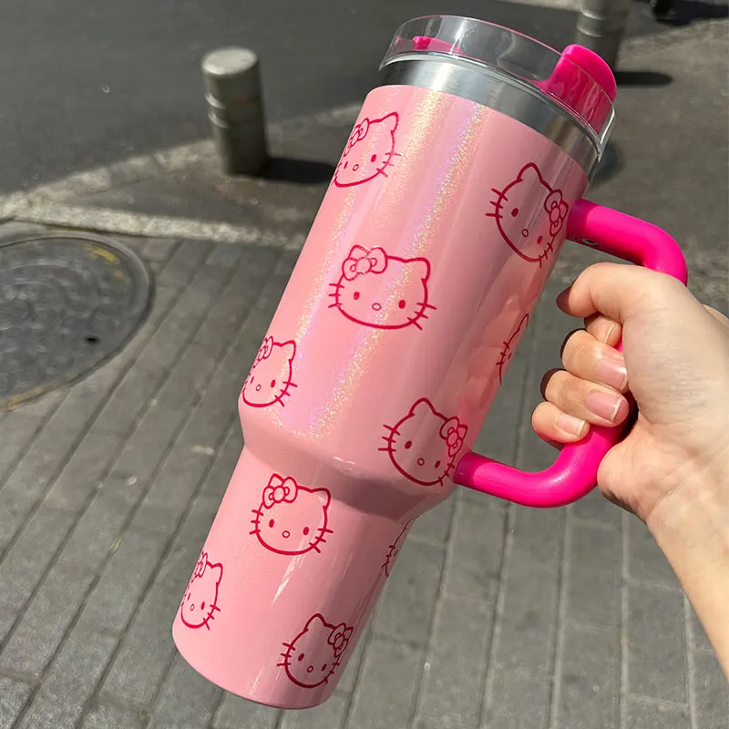 Large Capacity Cartoon Kitty Kids Water Straw Drink Cup Portable Kawaii Ice Water Bottle Coffee Mug Girls Gifts